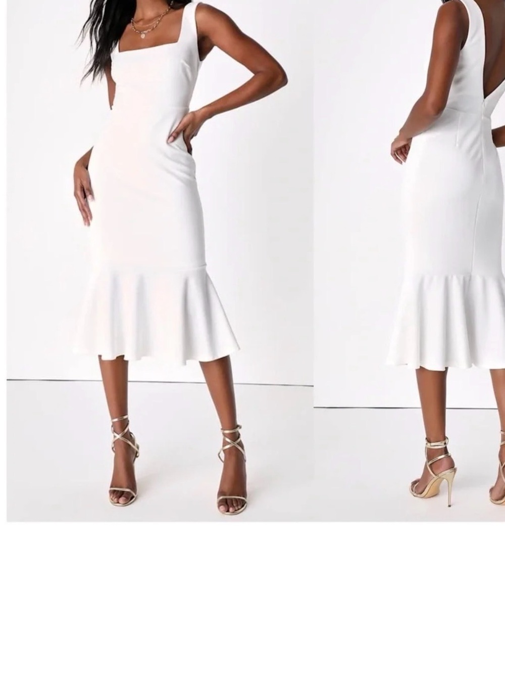 Lulu's White Square-Neck Mermaid-Hem Midi Skirt